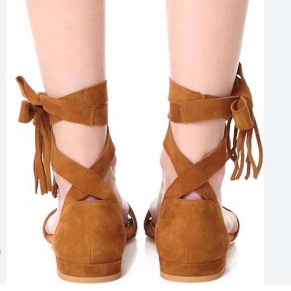 Gianni Bini Brown Strapped Leather Ankle Flats Size 7.5M🌴 - Picture 1 of 11